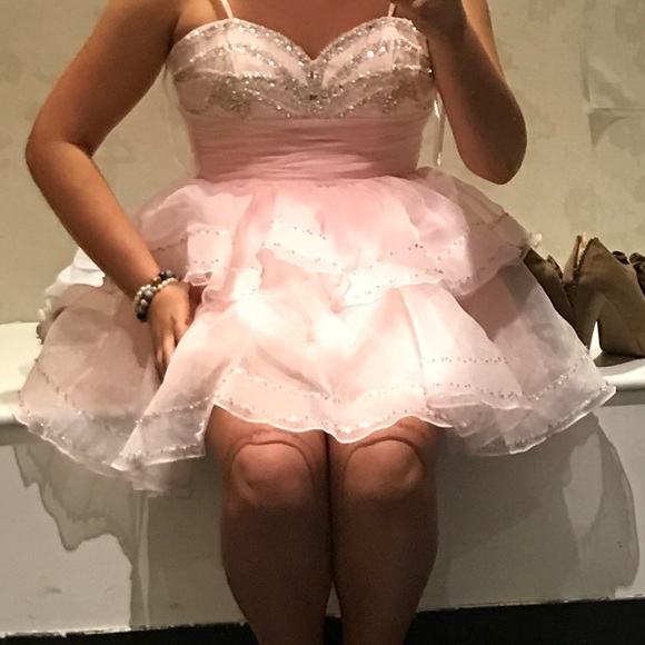 Party Dress. Strapless. Pageant dress. Pink with rhinestones and glitzy. - Picture 6 of 10